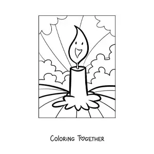 Coloring page of a candle with an animated flame