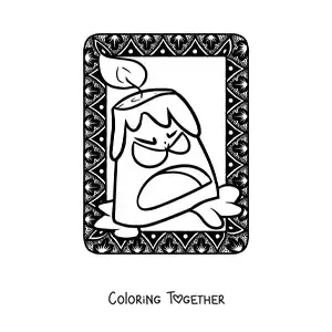 Coloring page of an animated Halloween candle giving a scare