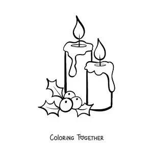 Coloring page of two Christmas candles with mistletoe