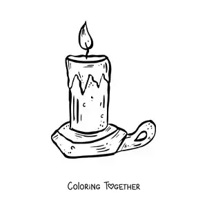 Coloring page of a Halloween candle on a plate with a handle