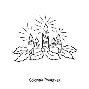 Coloring page of five Advent candles with mistletoe