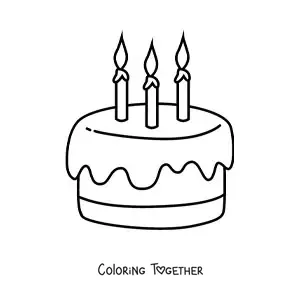 Coloring page of three candles on a birthday cake