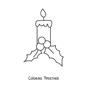 Coloring page of a Christmas candle with mistletoe