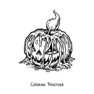 Coloring page of a melted Halloween candle on a scary pumpkin