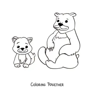 Coloring page of a family of bears sitting