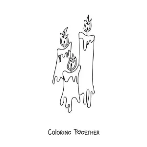Coloring page of three melting candles