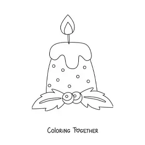 Coloring page of a dotted Christmas candle with mistletoe