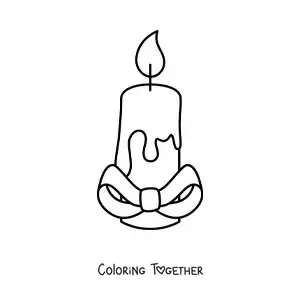 Coloring page of a candle with a bow ornament