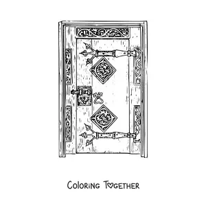 Coloring page of a realistic old door