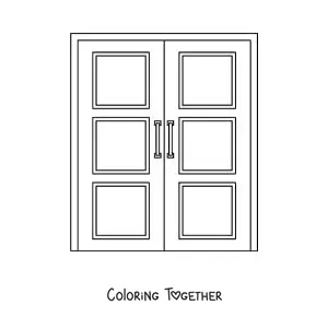 Coloring page of a double wooden door