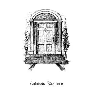 Coloring page of a realistic old house door