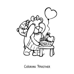 Coloring page of a loving cartoon bear couple