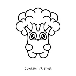 Coloring page of a happy animated kawaii broccoli