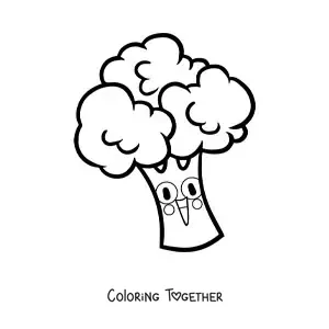 Coloring page of a happy animated broccoli