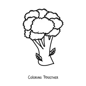 Coloring page of a broccoli with leaves