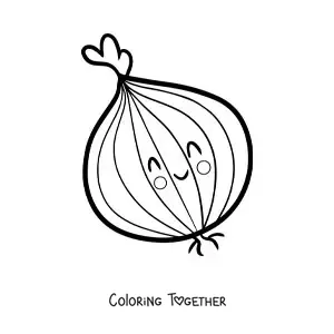 Coloring page of a smiling kawaii onion