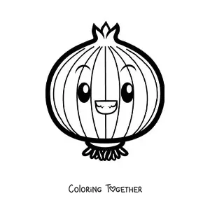 Coloring page of a smiling animated onion