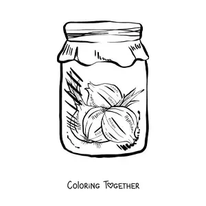 Coloring page of a glass jar with onions