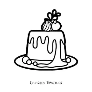 Coloring page of a jelly with fruit and cream