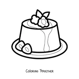 Coloring page of a jelly with strawberries and cream