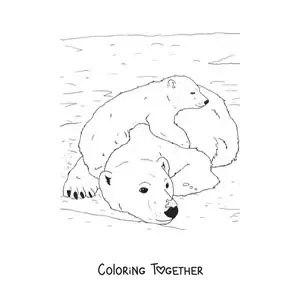 Coloring page of realistic polar bears