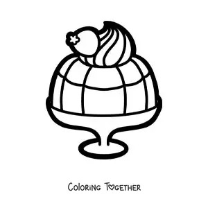 Coloring page of a jelly with cream in a cup