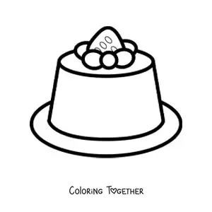Coloring page of a jelly decorated with a strawberry