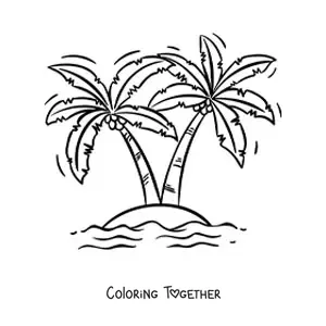 Coloring page of an island with 2 palm trees