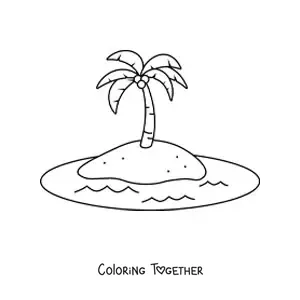 Coloring page of an island in the sea