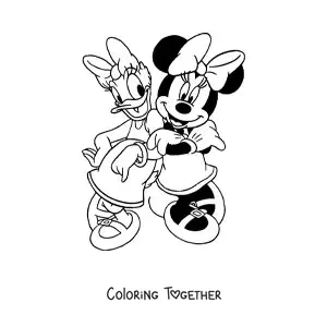 Coloring page of Minnie Mouse and Daisy