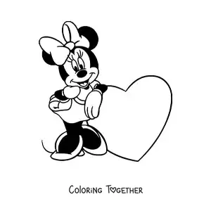 Coloring page of Minnie next to a big heart
