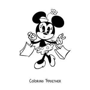 Coloring page of Minnie shopping with bags