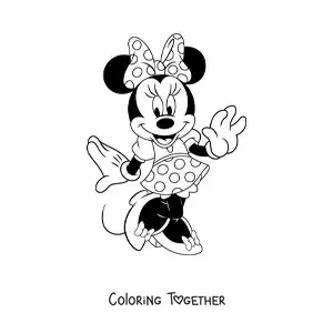 Coloring page of a flirty Minnie in a polka-dot dress