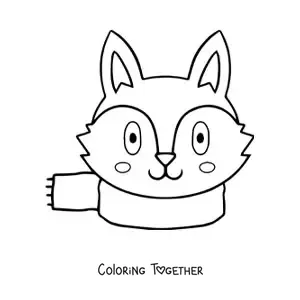 Coloring page of a cartoon wolf with a scarf