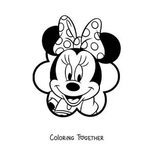 Coloring page of Minnie Mouse's face with a polka-dot bow