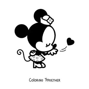 Coloring page of a kawaii Minnie blowing a kiss