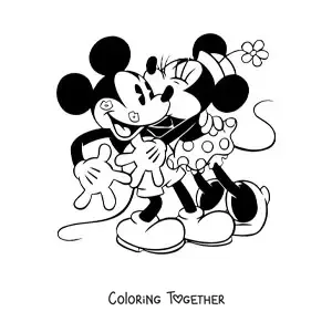 Coloring page of Minnie kissing Mickey