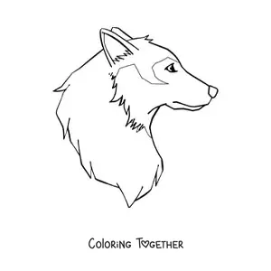Coloring page of a wolf head in profile