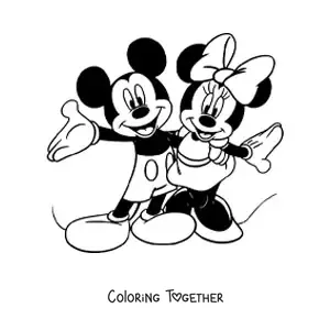 Coloring page of Minnie and Mickey hugging
