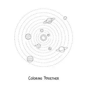 Coloring page of the Solar System with the 9 planets