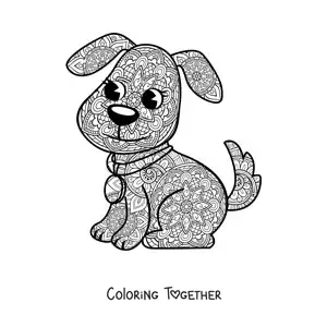 Coloring page of a kawaii dog mandala
