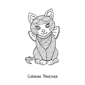 Coloring page of a kawaii cat mandala