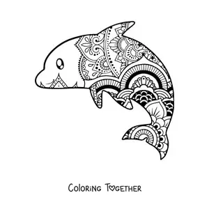 Coloring page of a kawaii dolphin mandala