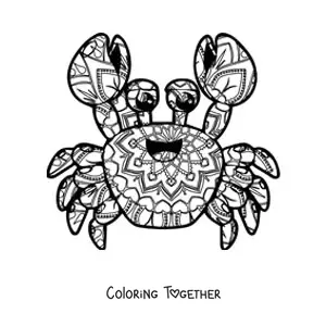 Coloring page of a kawaii crab mandala