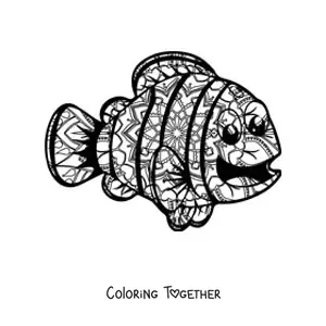 Coloring page of a kawaii fish mandala