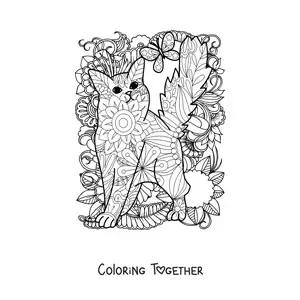 Coloring page of a cat mandala