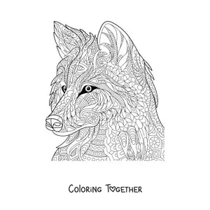 Coloring page of a difficult wolf mandala