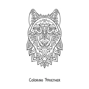 Coloring page of a geometric wolf mandala