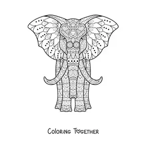 Coloring page of a front-facing elephant mandala