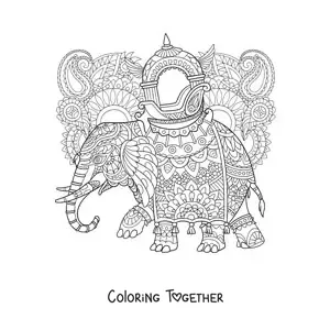 Coloring page of a difficult elephant mandala